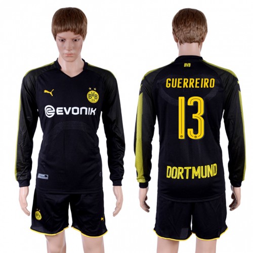 Dortmund #13 Guerreiro Away Long Sleeves Soccer Club Jersey - Click Image to Close